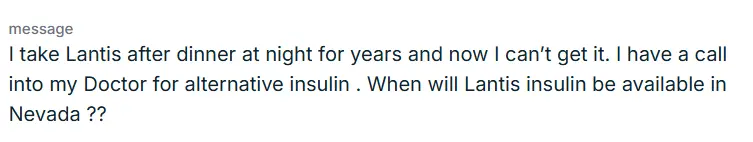 Reader inquiry regarding Lantus shortage and availability in Nevada